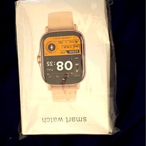 Elegant Rose Gold Smartwatch with Beige Strap